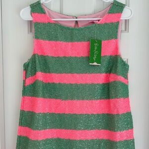NWT Lilly Pulitzer Regina Sequins Top - Tropical Pink & Green Stripes - Size S